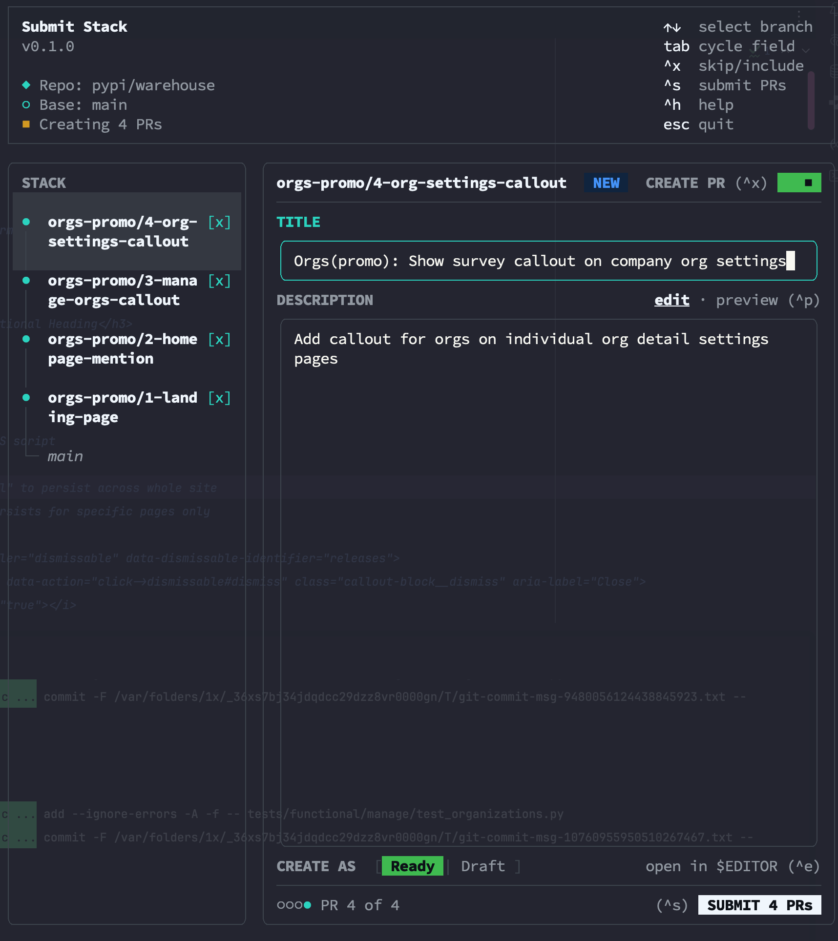 The TUI for gh stack CLI